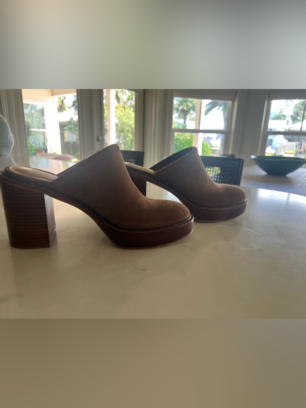 Dolce Vita Taupe Suede Platform Mule Heels
